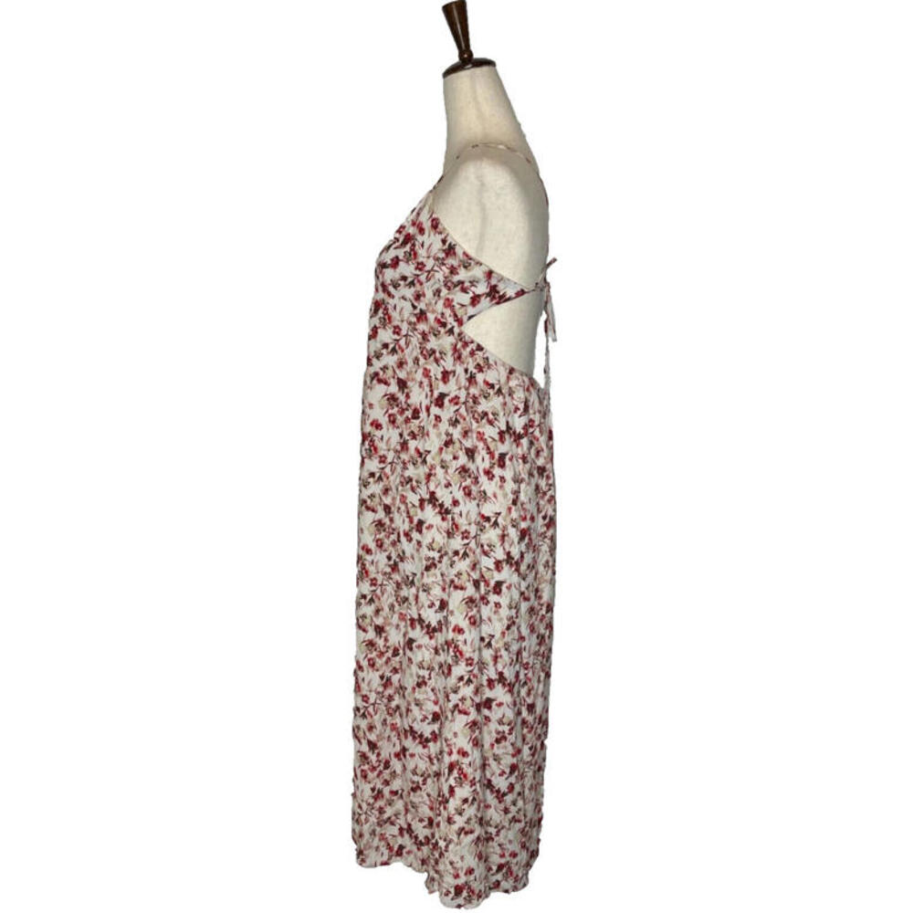 Aritzia Talula Cosimo Midi Dress Floral Open Cross Back Lined White Red Size 2 - Picture 4 of 7